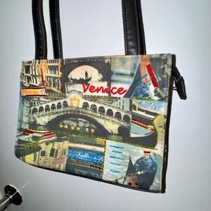 Vintage 90s Venice Print Shoulder Bag - Black